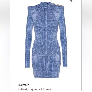 Balmain Blue Patterned Long Sleeve Dress